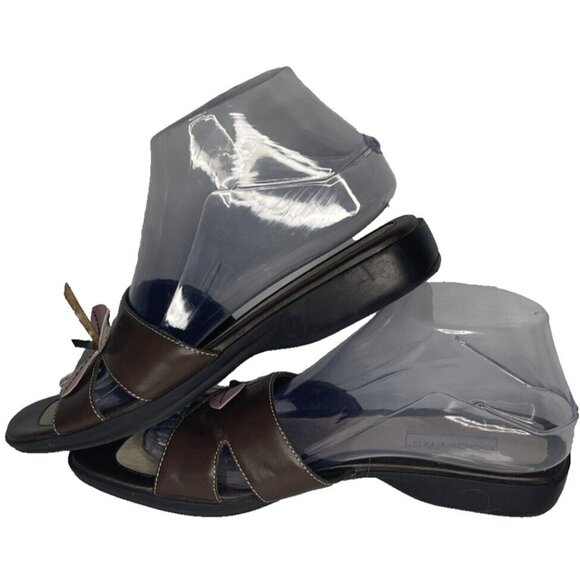 Dockers Sandals W sz 8.5 Brown Slide Pink Flower Detail Leather Shoes - Picture 4 of 11